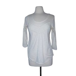 Lucky Brand S 3/4 Sleeve Top Blouse White Lace shirt